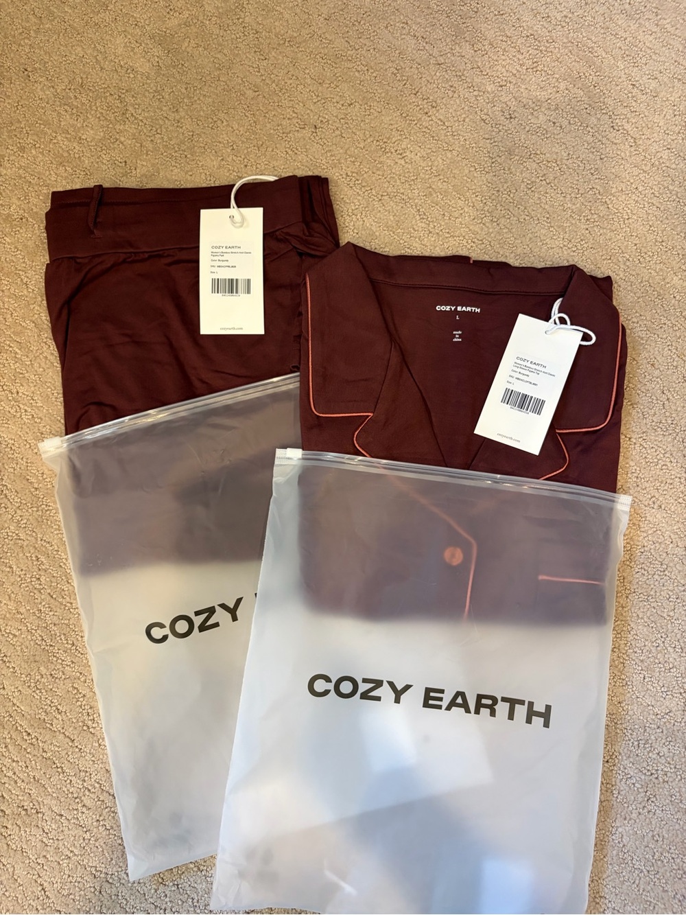 Cozy Earth Long Sleeve/pant Stretch-knit Bamboo Burgundy Pajama Set